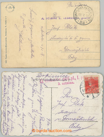 240375 - 1918-1919 sestava 2 pohlednic, 1x s DR PP 22 a fialové řá