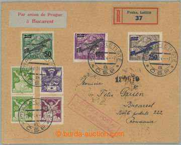 240640 - 1924 PRAGUE - BUKUREŠŤ, Reg and airmail letter to Rumania,
