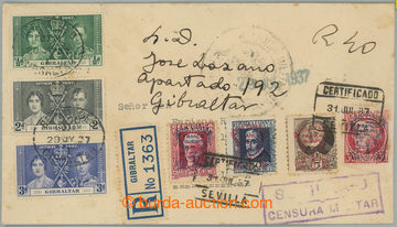 240764 - 1937 R-dopis zaslaný z Gibraltaru do Sevilly, vyfr. emisí 