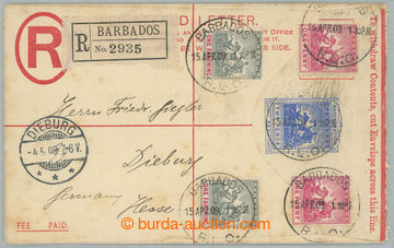 240765 - 1909 p.stat Reg letter Coat of arms 2d to Germany, uprated w