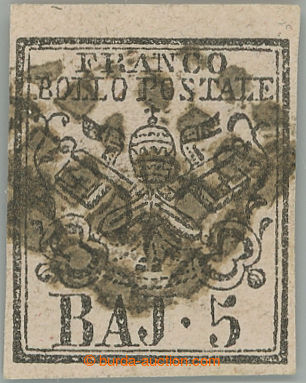 240837 - 1852 Sass.6, Coat of arms 5 Baj rose; full margins, with ver