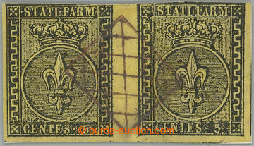 240840 - 1852 Sass.1, Coat of arms 5C, pair with gutter (!); very fin