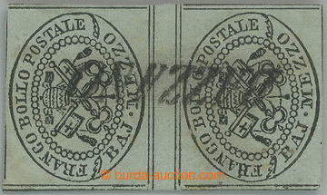240842 - 1852 Sass.1, Coat of arms Baj Mezzo (½B) grigio, pair and w