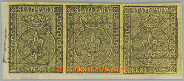 240843 - 1852 Sass.1, Coat of arms 5C yellow / black, strip-of-3 in p