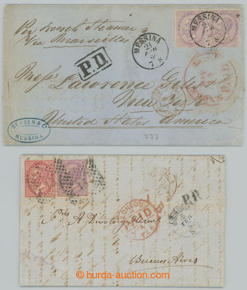 240898 - 1863-1866 2 dopisy, do USA a Buenos Aires, z Messiny 21.APR 