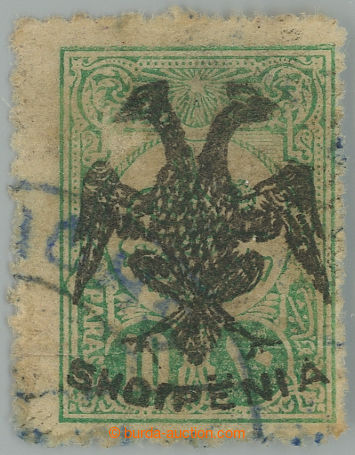 240921 - 1913 Mi.5, Tugra 10pa zelenomodrá s přetiskem Orel, modré