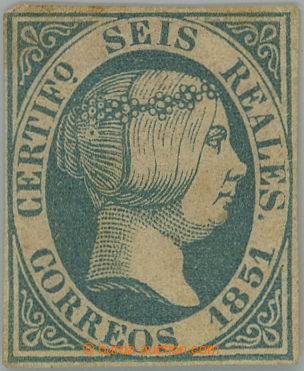 240938 - 1851 Edifil.10, Isabela II. 6R modrá; neupotřebený kus s 