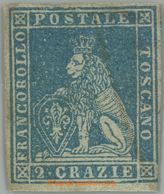 240951 - 1851 Sass.5, Heraldický lev 2Gr azzuro chiarro su grigio; n