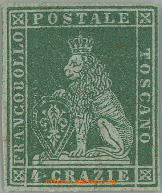 240954 - 1851 Sass.6, Heraldic Lion 4Gr verde su grigio; unused piece
