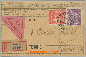 241312 - 1921 commercial R+Tiskopis+Dobírka, card sent to C.O.D. 25.