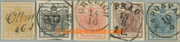 241368 - 1850 Ferch.1-5, Znak 1Kr - 5Kr, různé papíry, typy a barv