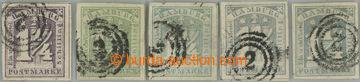 241418 - 1864 Mi.8f, 8b, 8d, 8c (2 odstíny), Znak 1¼Sh, oblíbená 