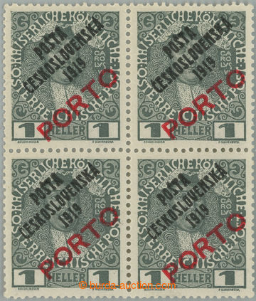 241438 -  Pof.83, Přetisk PORTO 1h šedá / červená, 4-blok, typy 
