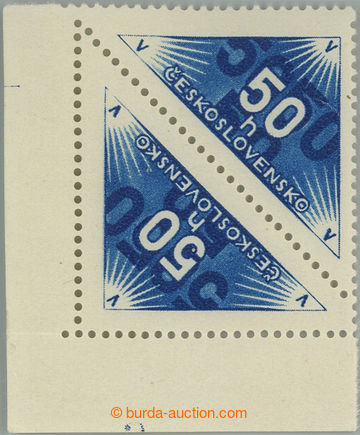 241528 - 1937 Pof.DR1B DČ, 50h modrá, levá dolní rohová 2-páska