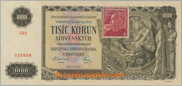 241927 - 1945 Ba.65, 1000 Koruna 1940 with revenue, set 5R3, perf SPE