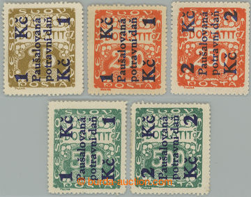 241931 - 1925-1929 Pof.PD1, PD3-PD6, overprint issue 1Kč/25h, 1Kč/2