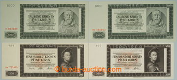 241967 - 1942 Ba.35, 36, 39a+b, sestava 4 bankovek: 500K 1942, I. vyd