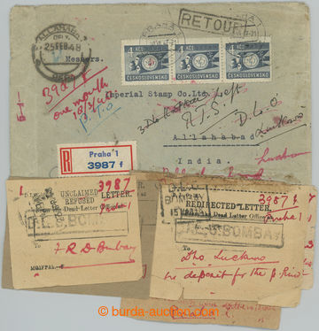 242004 - 1947 NĚKOLIKRÁT DOSÍLANÝ DOPIS V INDII / R-dopis zaslan
