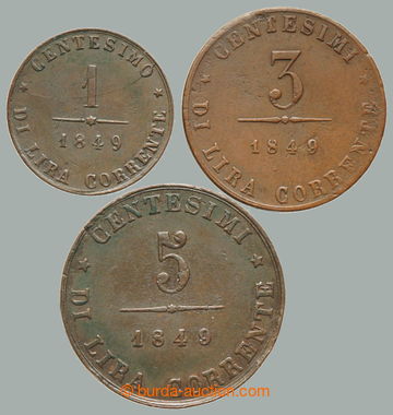 242098 - 1849 BENÁTSKO - REVOLUCE / sestava 3 mincí: 5 centesimi 18