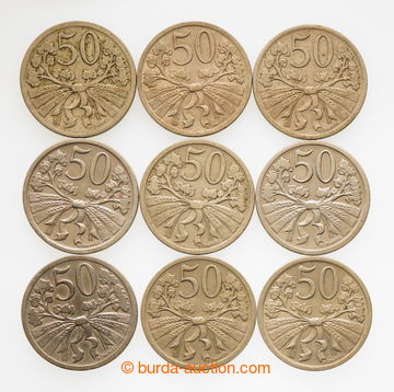 242198 - 1921-1931 ČSR I. / sestava 9 mincí: 50 haléř 1921, 1922 