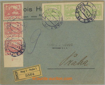 242393 - 1918 2. DAY OF ISSUE / Reg letter sent to noted Prague busin