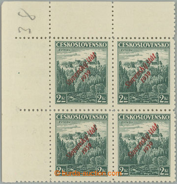 242574 - 1939 Sy.16, Zvíkov 2Kč zelená, levý horní rohový 4-blo