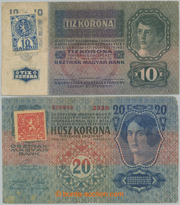 242617 - 1919 Ba.1, 2, sestava 2ks bankovek: 10K 1915 s nalepeným ko