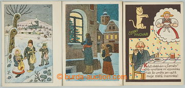242764 - 1935-1949 LADA Josef, sestava 3ks pohlednic, 2x Česká zima
