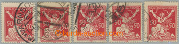 242927 -  Pof.155 plate variety 1, 50h red, 5 pcs of stamp. with plat