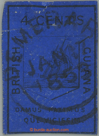 243141 - 1852 SG.10, Tall Ship 4C black / deep blue, cancel. Demerara