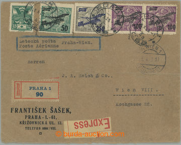 243146 - 1923 PRAHA - VÍDEŇ, R+Ex+Let dopis zaslaný do Rakouska, v