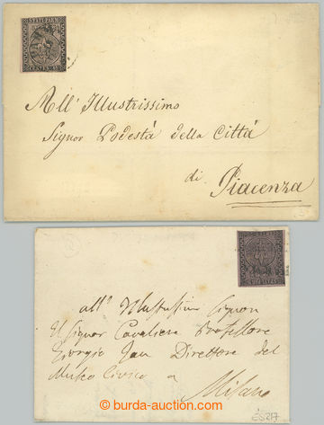 243298 - 1852 Sass.3, 4; Coat of arms 15C and 25C on letters to PIACE