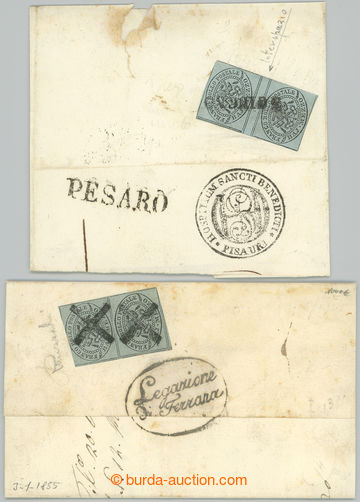 243305 - 1852 Sass.1; Coat of arms BAJ MEZZO grigio, pair on letter f