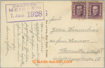 243363 - 1928 LODNÍ POŠTA NA LABI / pohlednice podaná na palubě p