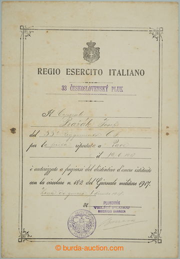 243393 - 1918 ITÁLIE / Regio Esercito Italiano, dekret o udělení v