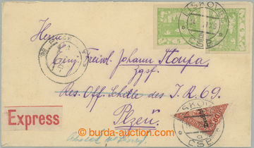 243522 - 1919 PŮLENÁ FRANKATURA / Ex-dopis zaslaný do Plzně, vyfr