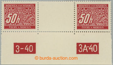 243896 - 1939 Pof.DL6 plate number, 50h red, 2-stamps. detached gutte