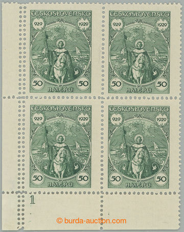 243907 - 1929 Pof.243 production flaw, St. Wenceslaus 50h green, bloc