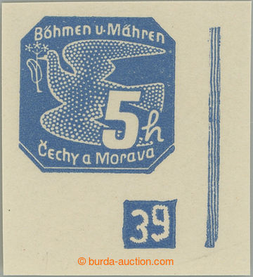 243948 - 1939 Pof.NV1 DČ, I. vydání 5h modrá, pravý dolní rohov