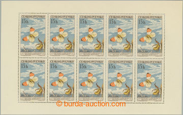 243992 - 1961 Pof.PL1217II, Butterflies 15h, blk-of-10 with stamp. II