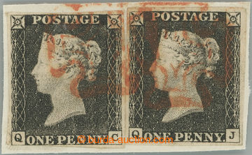 244063 - 1840 SG.2, 2x Penny Black black, plate 3, letters QC + QJ, o