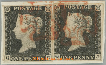 244063 - 1840 SG.2, 2x Penny Black černá, TD 3, písmena QC + QJ, n