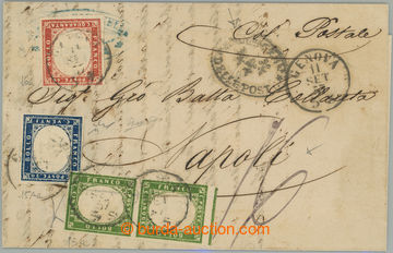 244278 - 1857 letter to Napoli with 3-colour franking Victor Emmanuel