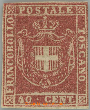 244291 - 1852 GOVERNO PROVISSORIO / Sass.21, Znak 40c karmínová; p