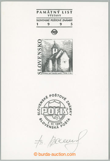 244382 - 1995 PT6, Kostolany, přítisk POFIS Bratislava, signováno 