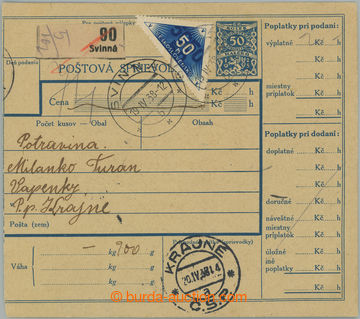 244495 - 1938 larger part of parcel card with postage stmp blue deliv