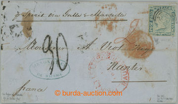 244673 - 1855 letter sent to Nantes, franked with Blue Mauritius POST