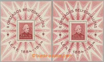244774 - 1934 Mi.Bl.1, 2x aršík Výstava Budapešť  20f světle a 
