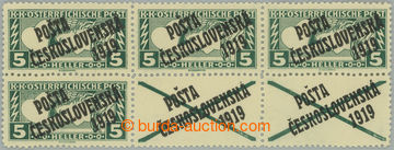 245017 -  Pof.58 K, Rectangle 5h green, block of 6 with 2 overprinted