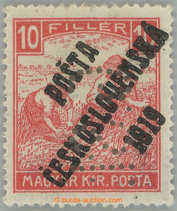 245035 -  Pof.99p, White numeral(s) 10f red with perfin G.St. in posi